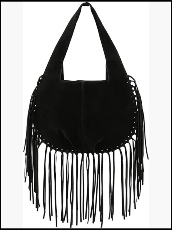 Handbags - Faux Suede Fringe Hobo Bag Boho Western Crossbody Tassel Shoulder Purse